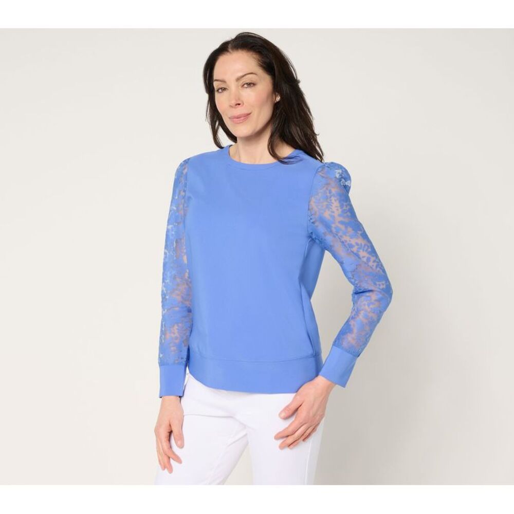 SUNNYLiFE Women's Top Sz M Mixed Media Organza Sleeve Blue A682296